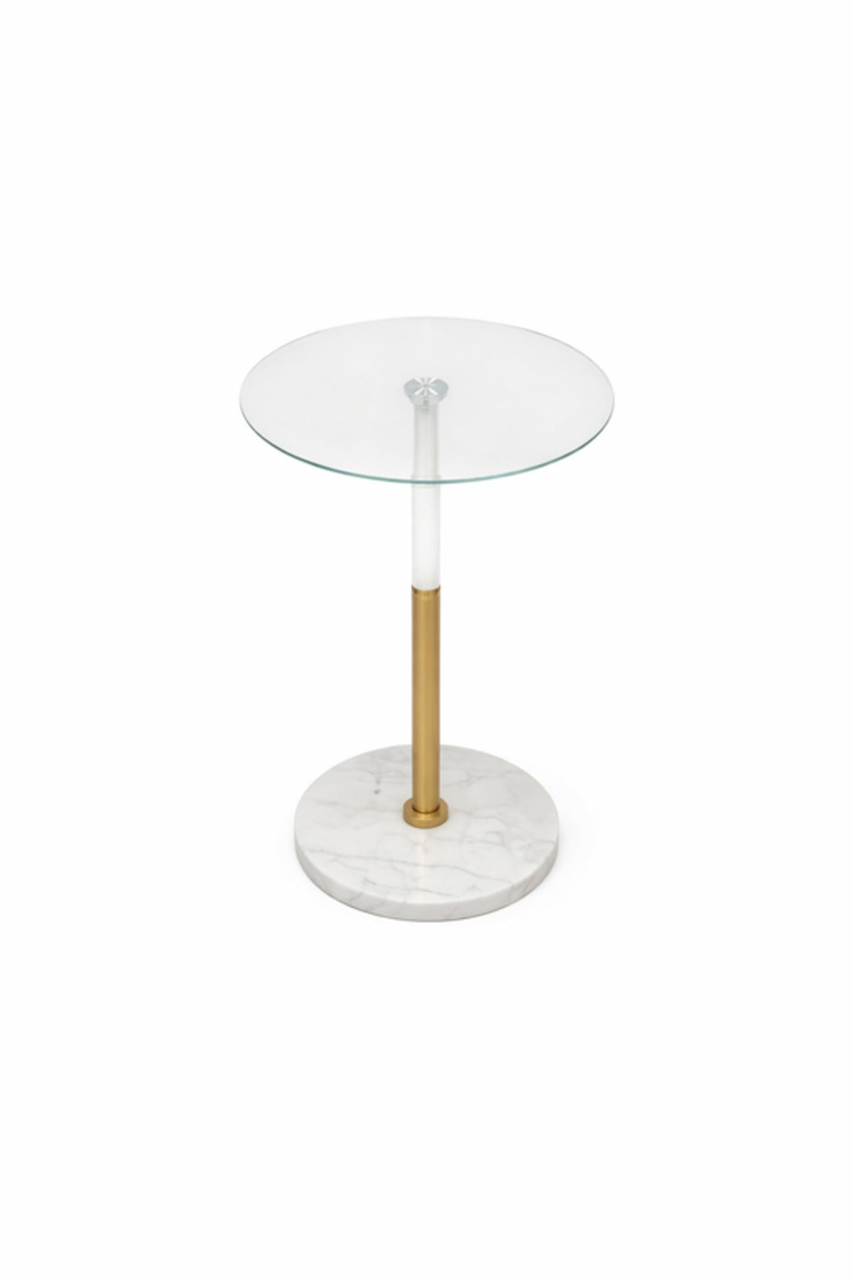 Round Glass Side Table with Gold Column and Marble Base 35_35_56 cm Accent round glass