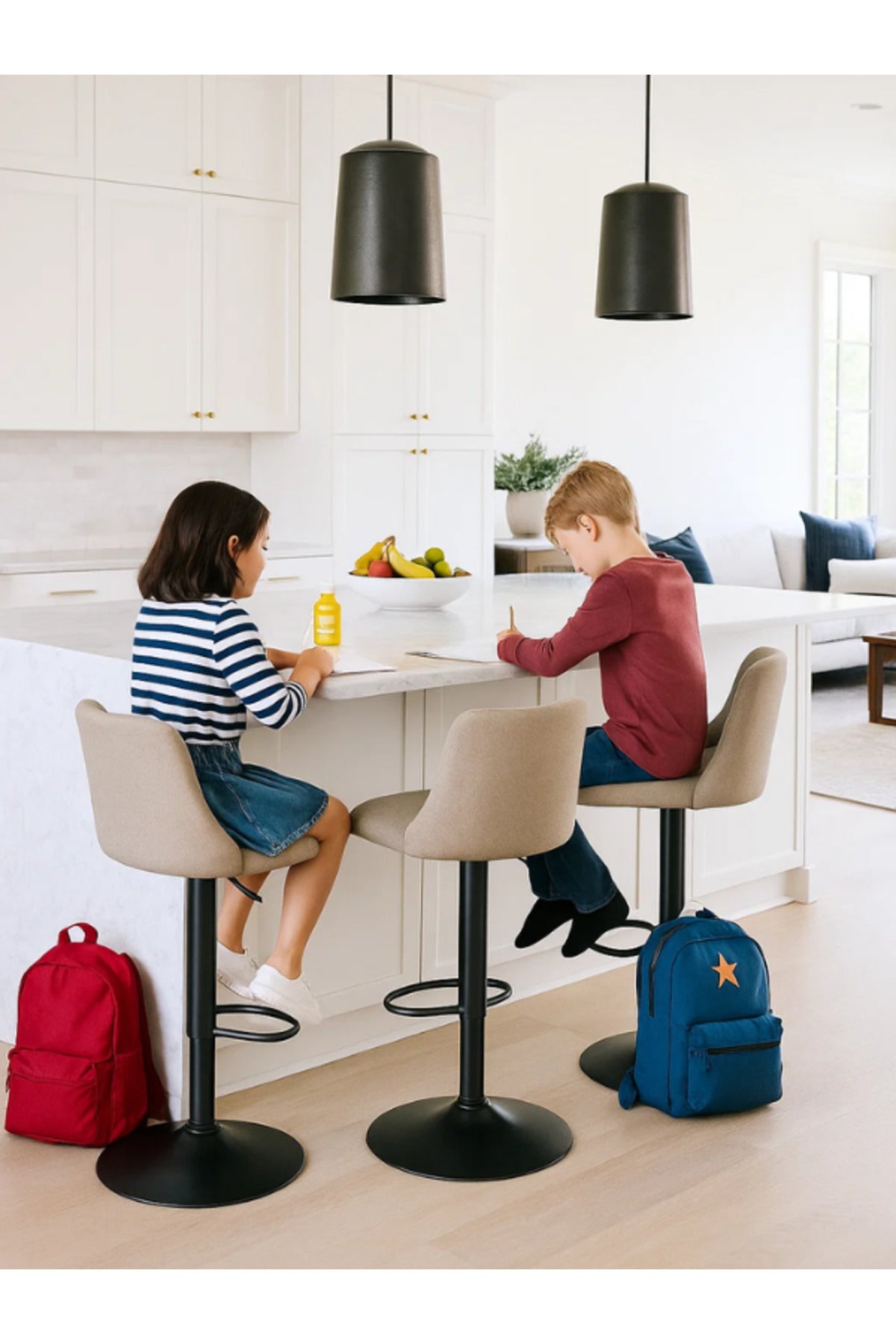 Khaki Adjustable Bar Stool with Backrest & Footrest Ð Modern Counter Chair
