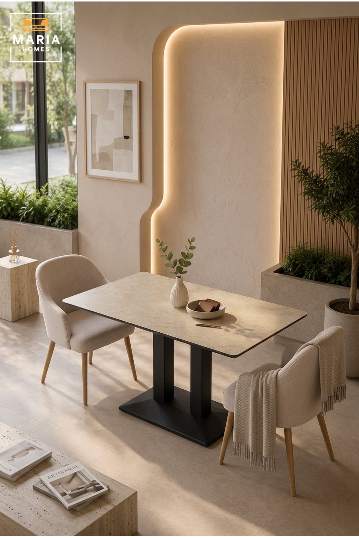 Modern Square Dining Table Marble Look Top Restaurant Table Café Table with Black Base