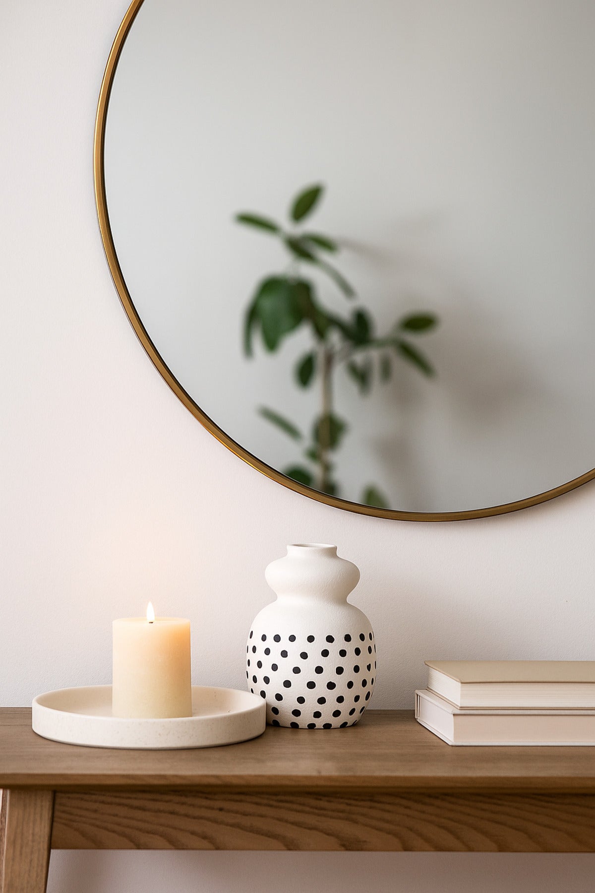 Natural White Ceramic Vase with Black Dots Ð Curvy Round Decorative Vase