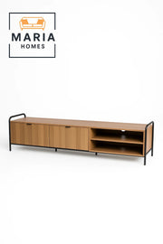 Light Wood TV Stand with Metal Frame and Dual Open Shelves-size 160cm