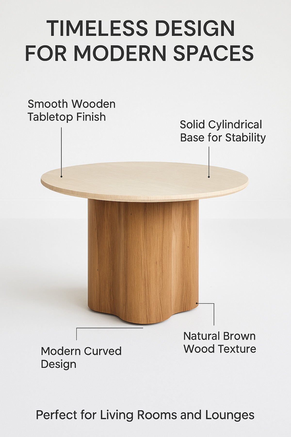 Round Coffee Table with Brown Wooden Base and Light Top Ð Modern Living Room Center Table 90_45 cm