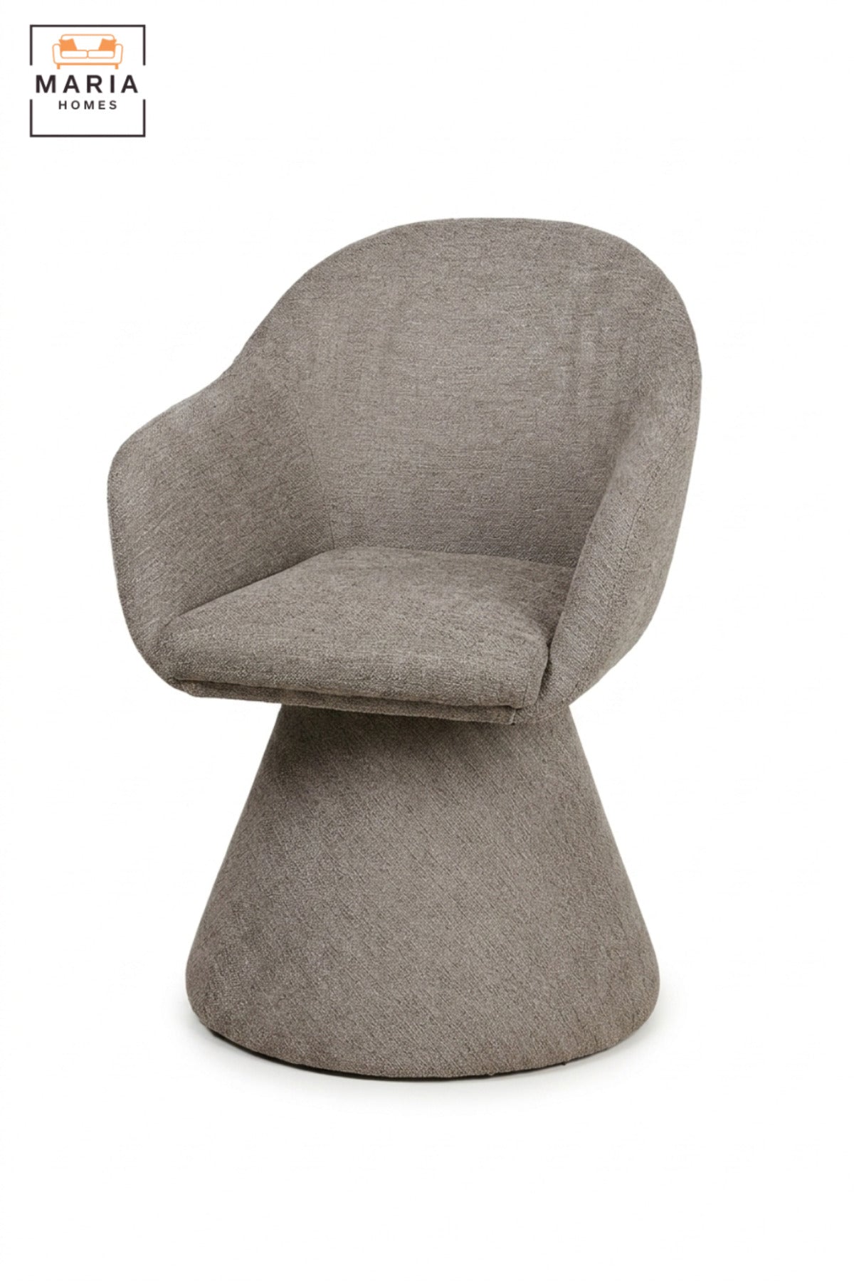 Modern 360° Swivel Dining Chair with Curved Backrest, Integrated Armrests, Upholstered Seat & Sculptural Pedestal Base for Dining Room