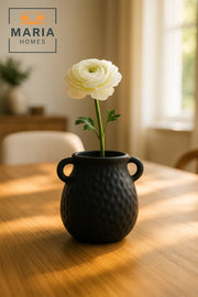 Modern Black Decorative Vase Ð Textured Ceramic Vase with Handles for Home Decor