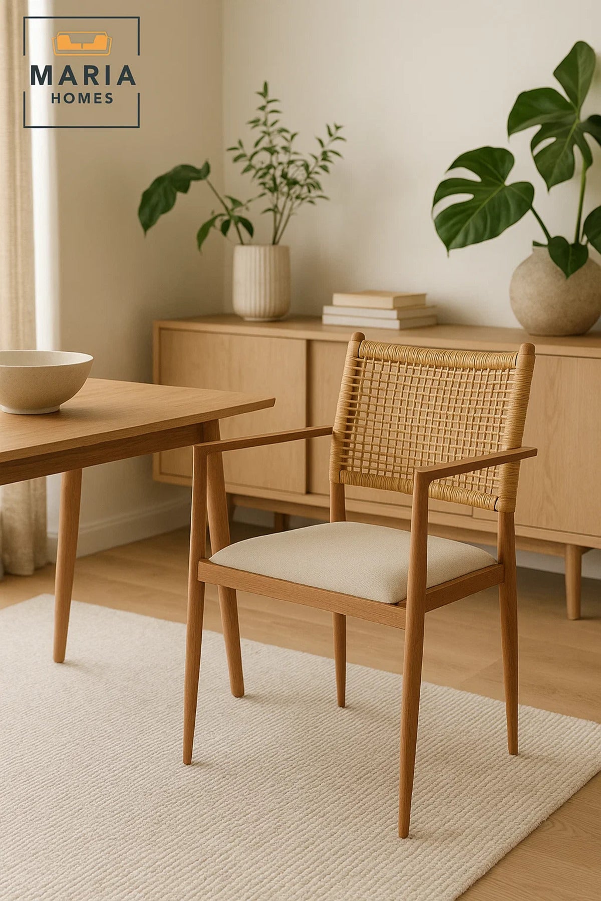 Modern Wooden Woven Chair Ð Rattan Dining Chair with Cushion for Home and CafŽ