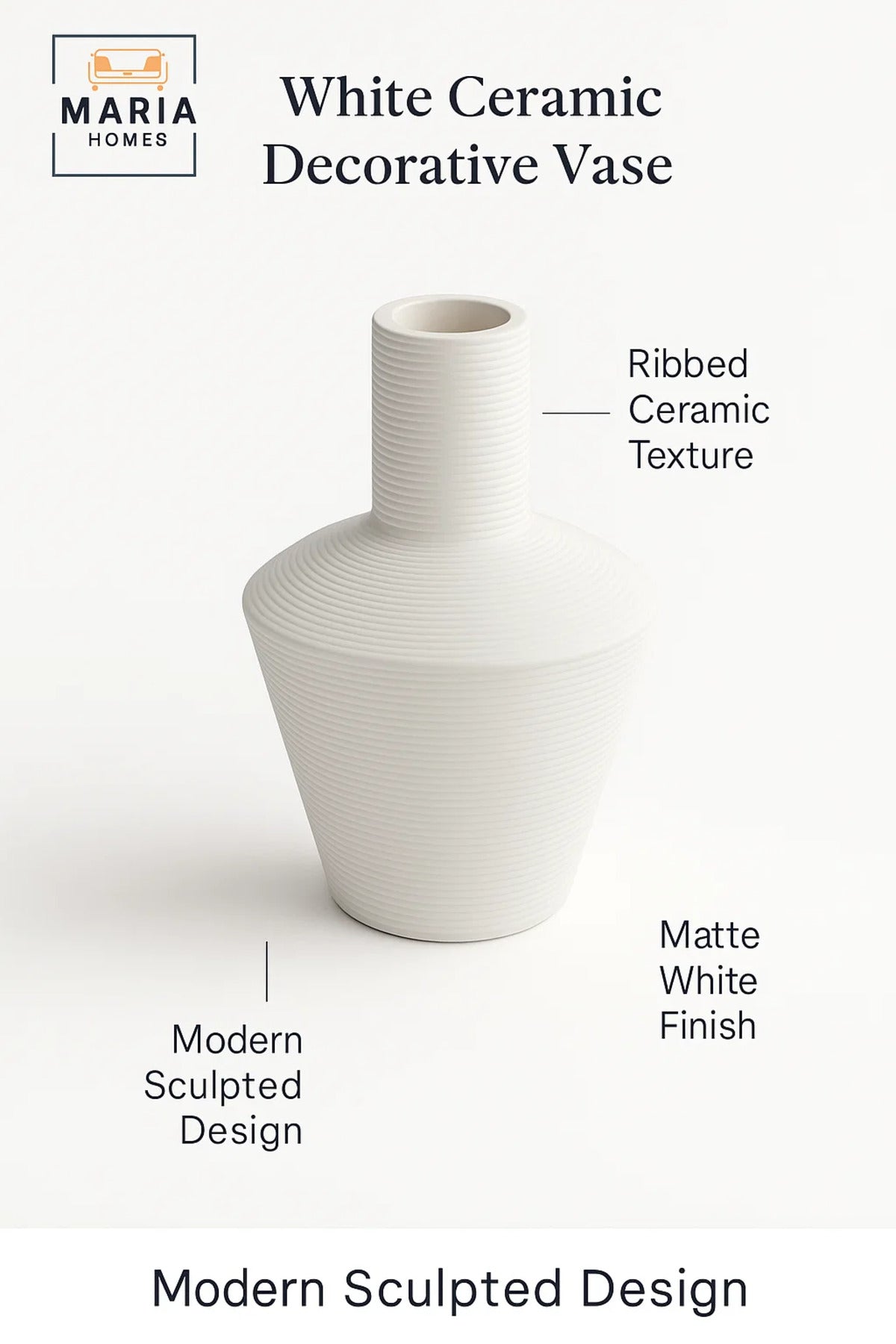 Modern White Decorative Vase Ð Ceramic Table Flower Vase with Textured Design