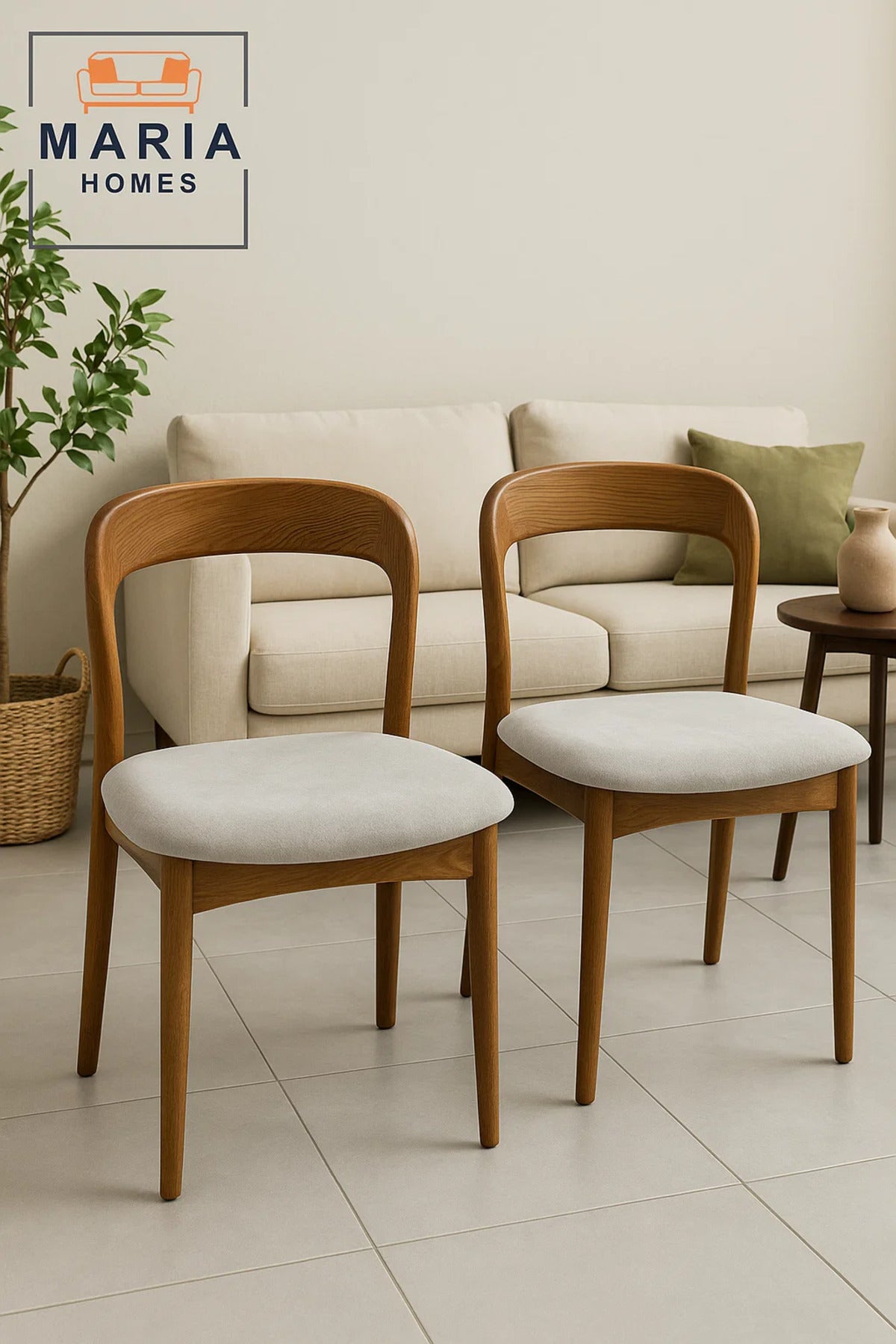 Modern Wooden Dining Chair with Curved Backrest and Light Grey Velvet Cushion Ð Minimalist Comfort