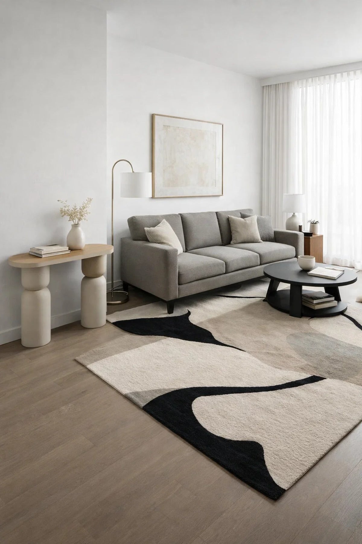 Minimalist Beige and Wood Console Table for Hallway Entryway Modern Living Room Furniture 120cm
