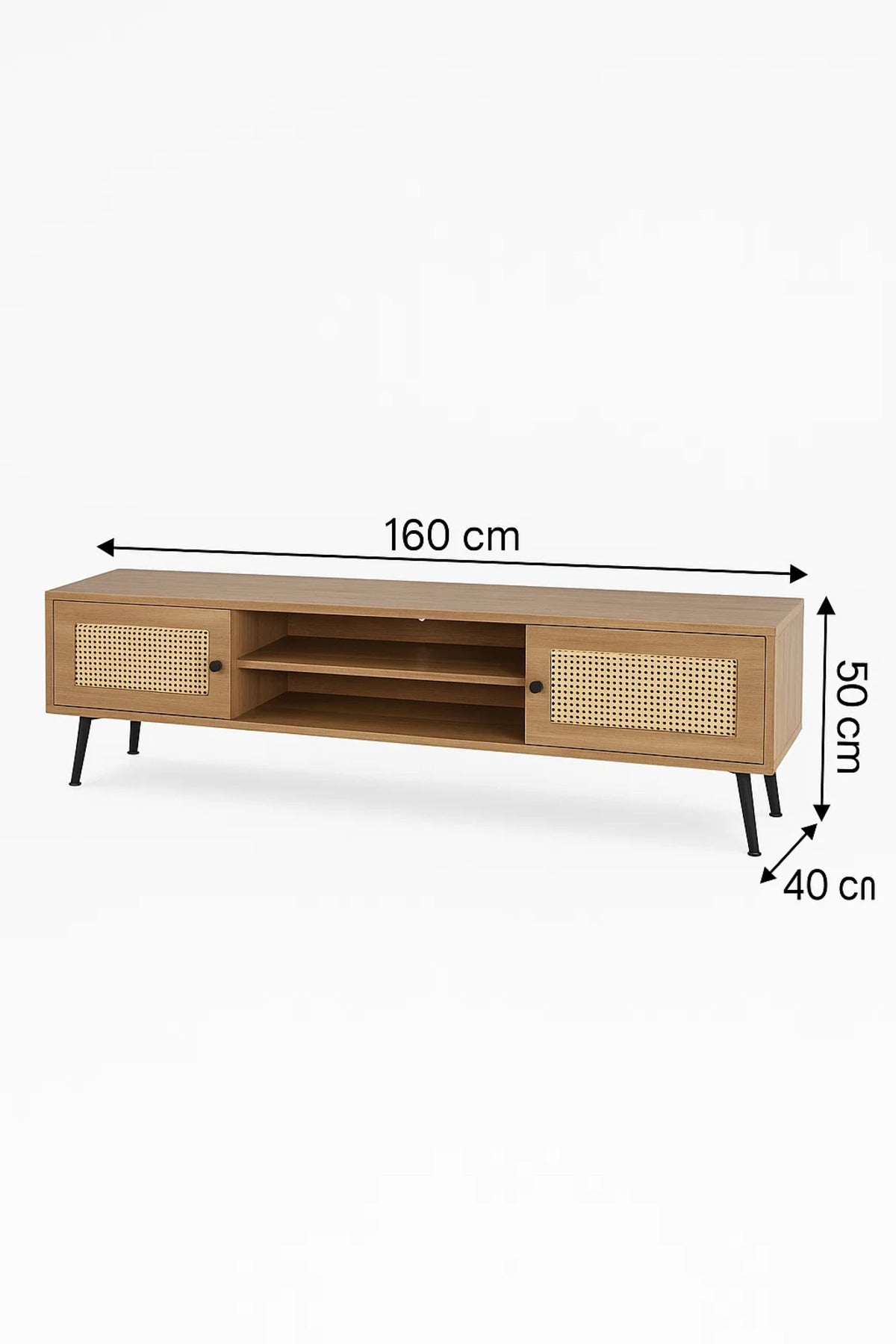 Mid-Century Modern TV Stand with Rattan Doors Ð 160x40x50 cm Brown Entertainment Unit