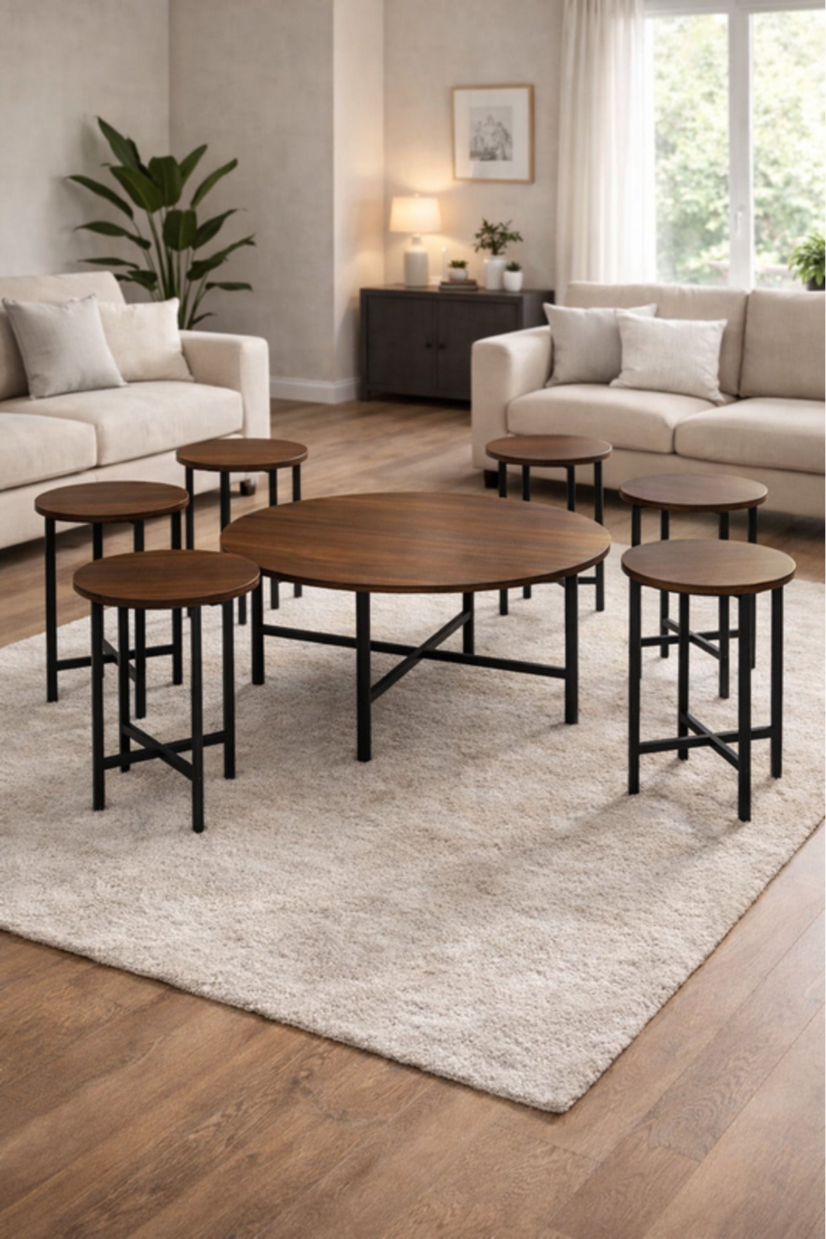 Brown B 1+6 Coffee Table Set √ê Stylish Design with 1 Large and 6 Side Tables
