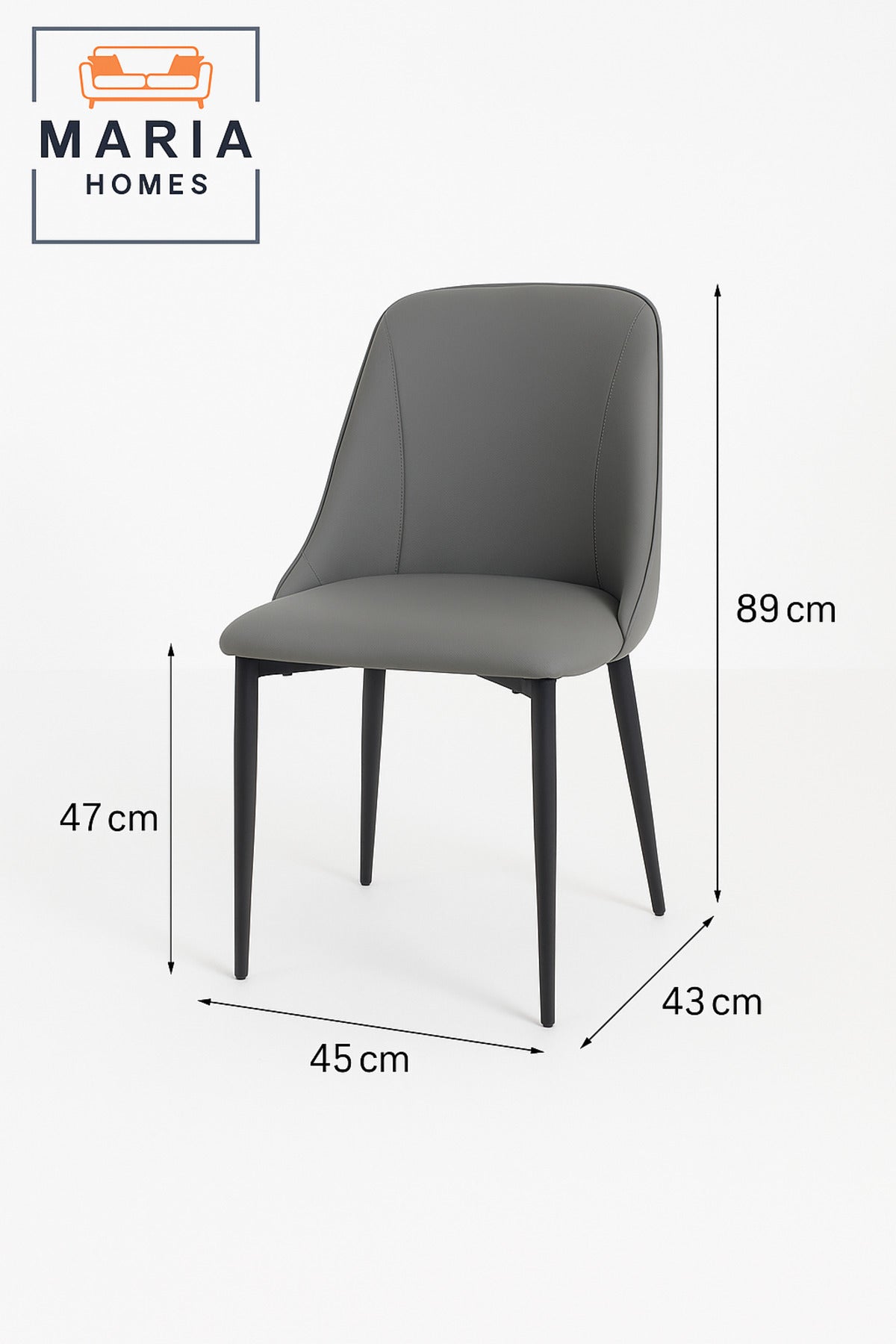 Elegant Grey Upholstered Dining Chair Ð Padded Faux Leather Seat With Black Legs For Home & Office
