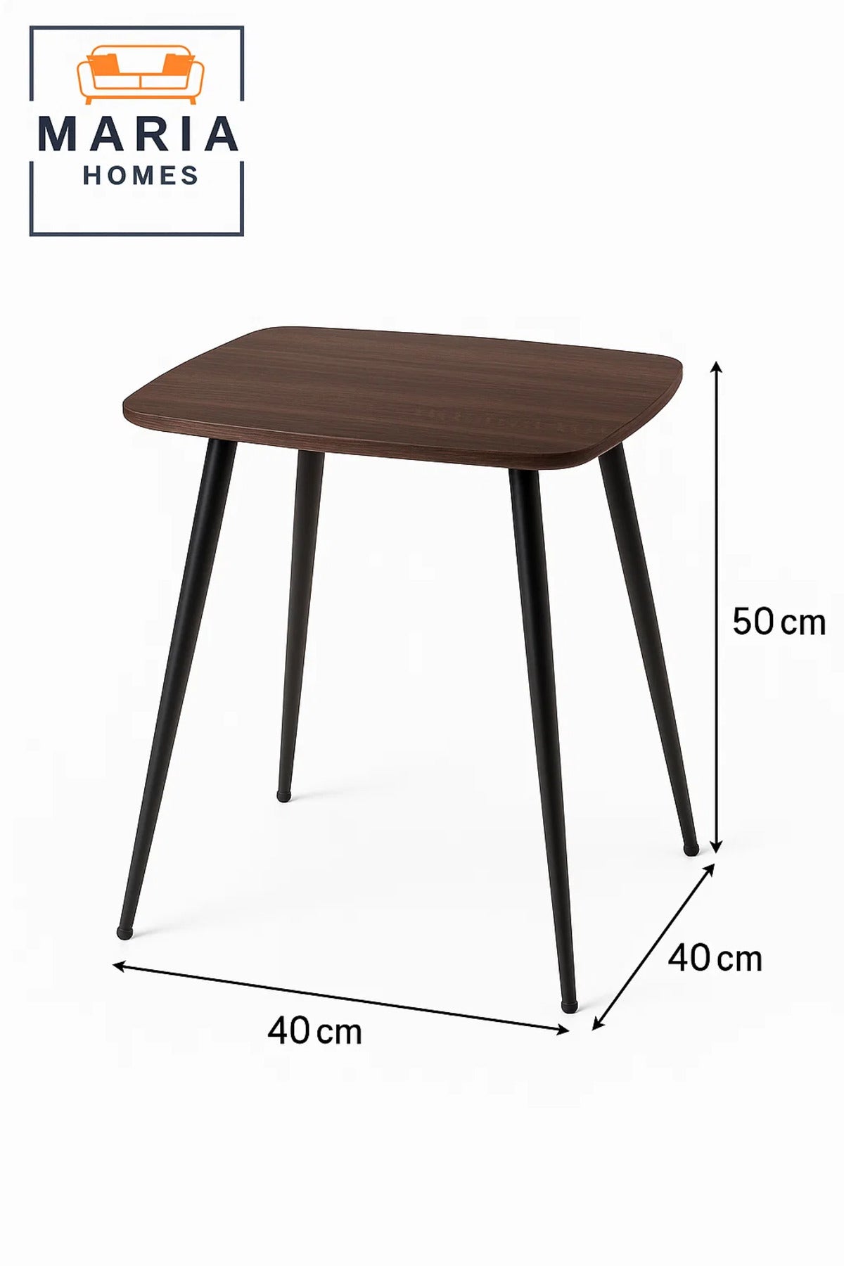 Dark Brown Square Side Table with Tapered Black Legs