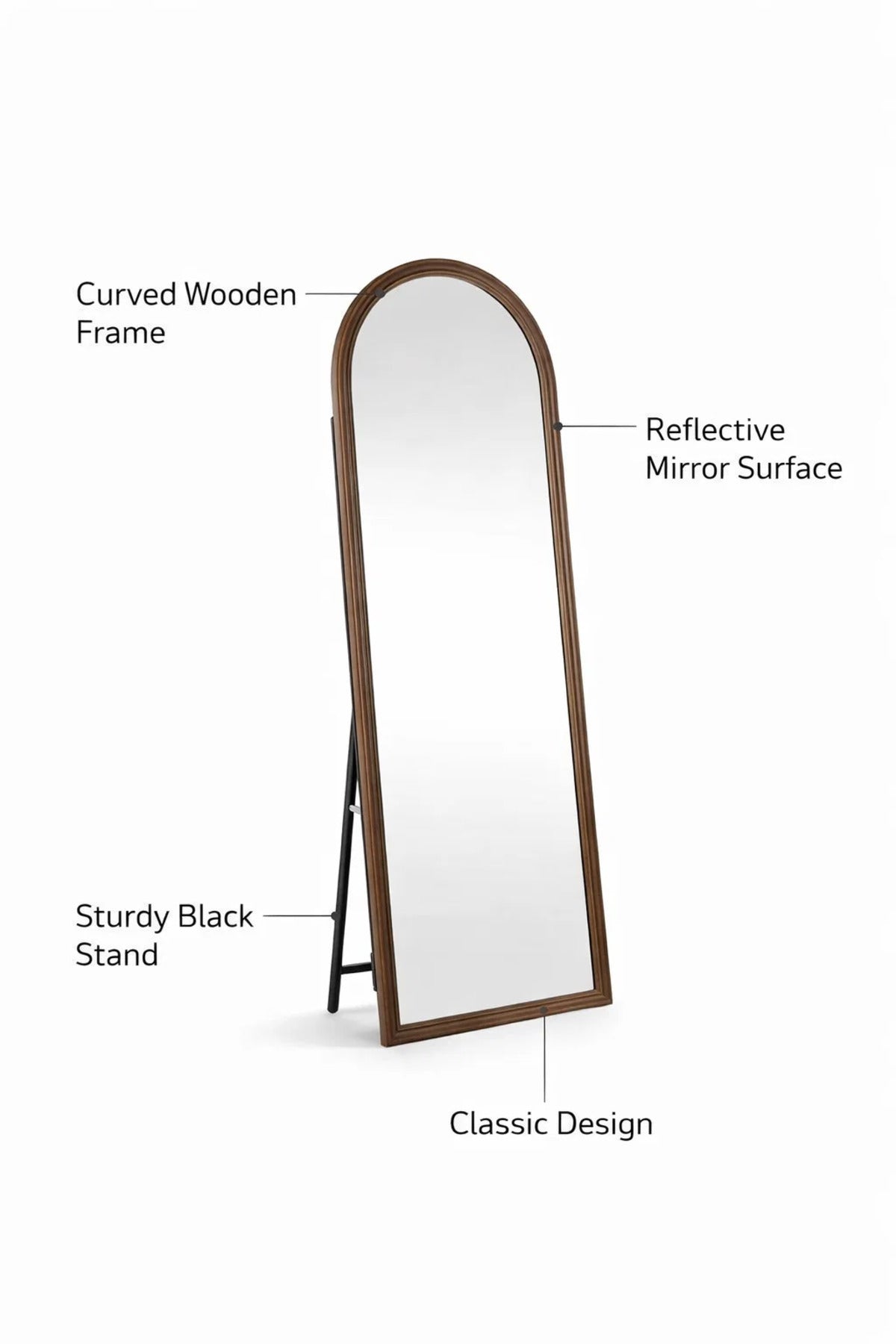 Brown Wooden Frame Arch Standing Mirror 170x60cm Full Length Floor brown wooden frame
