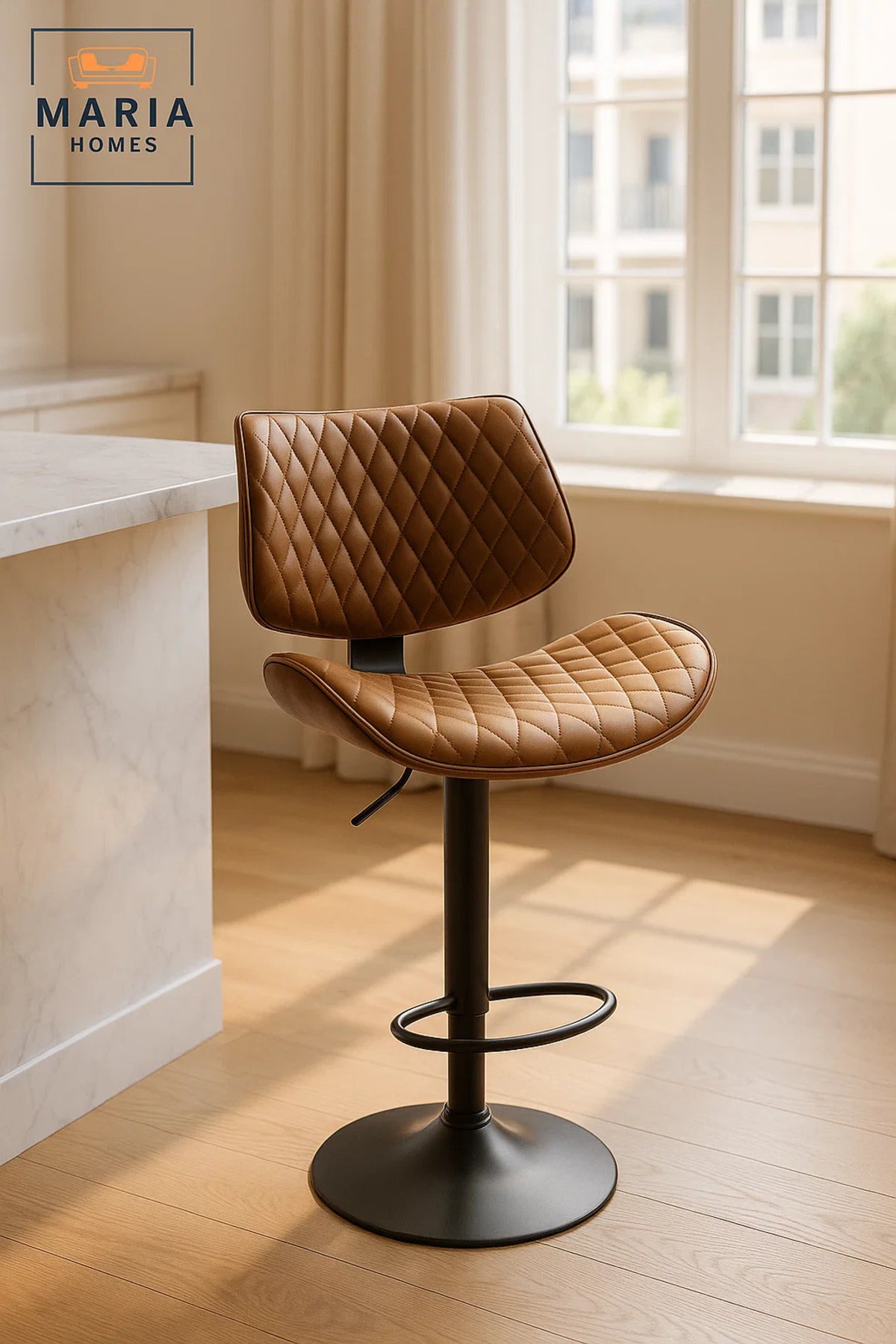 Dark Brown Modern Adjustable Bar Stool for Kitchen Island & Home Bar, Swivel, Cushioned Seat