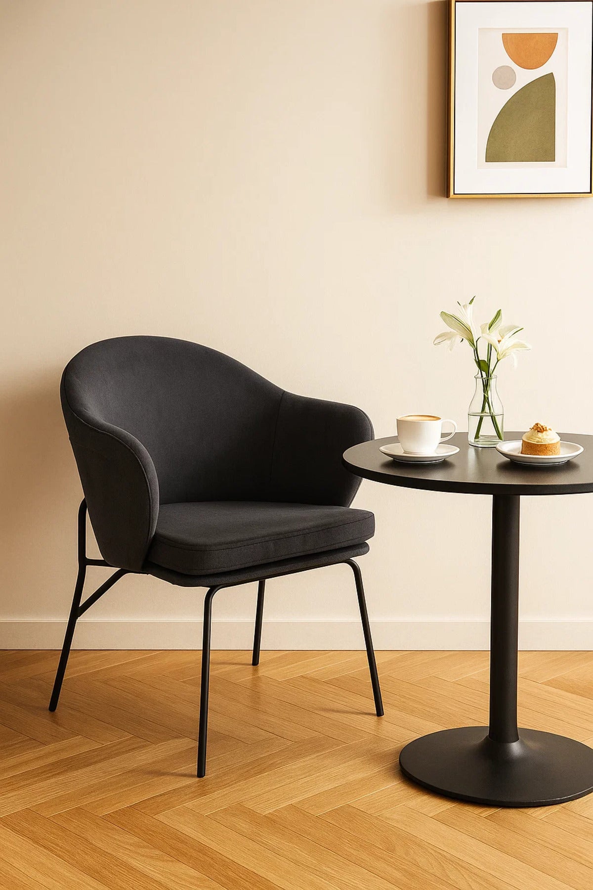 Dark Grey Accent Armchair, Modern Fabric Lounge Chair for Living Room, Office Cabin & Study Room