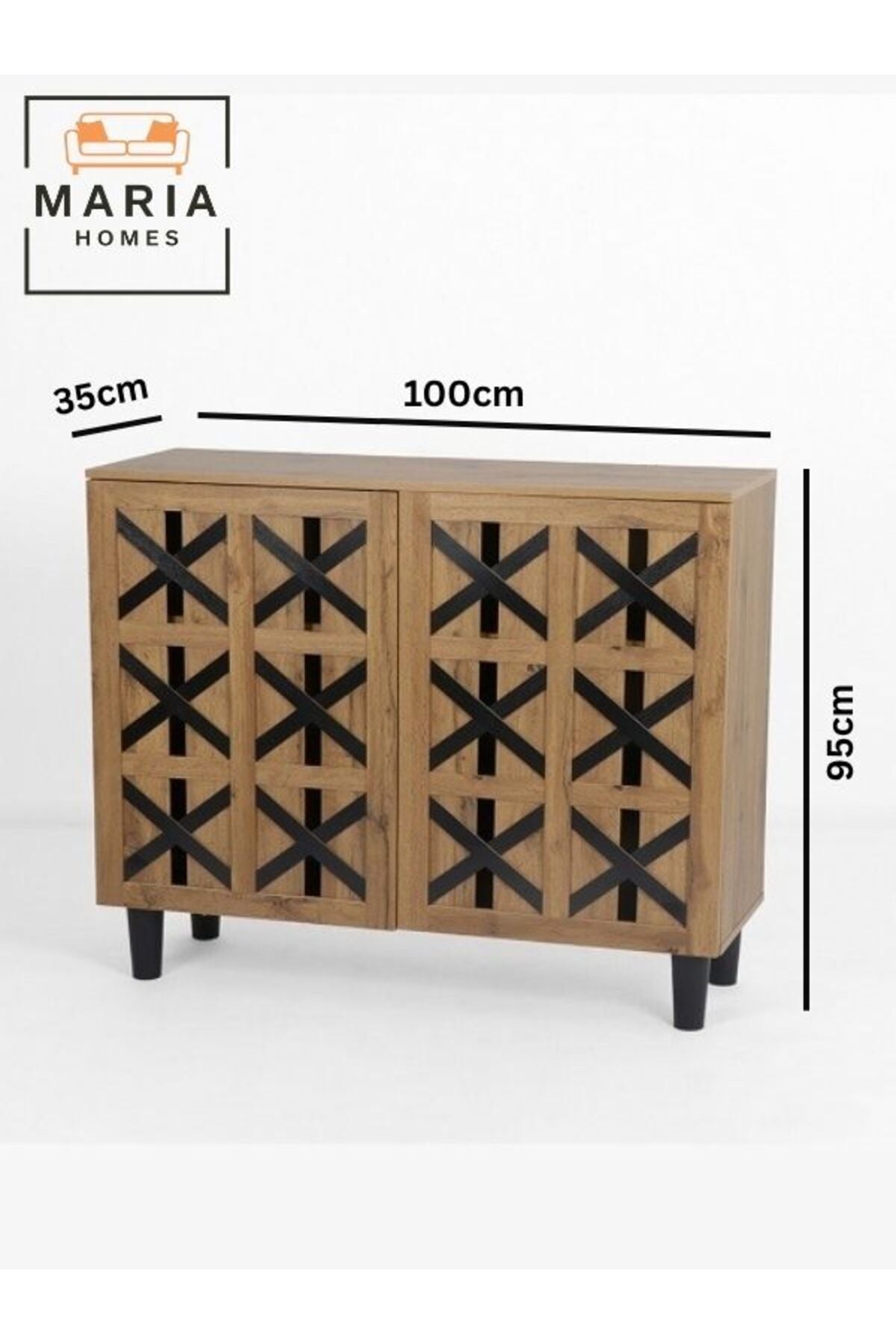 Rustic Wooden Shoe Rack with Black Cross Design Ð3-Door Cabinet Storage Organizer for Entryway