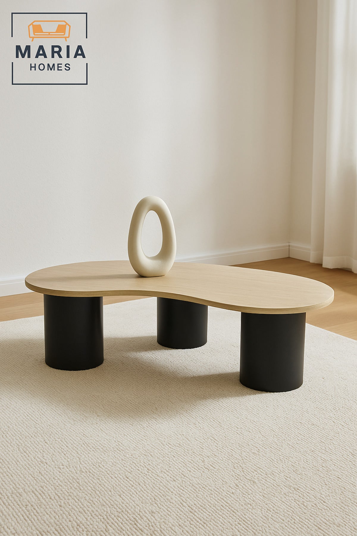 Modern Coffee Table 130_62_40 cm Ð Beige Laminate Top with Black Cylindrical Base