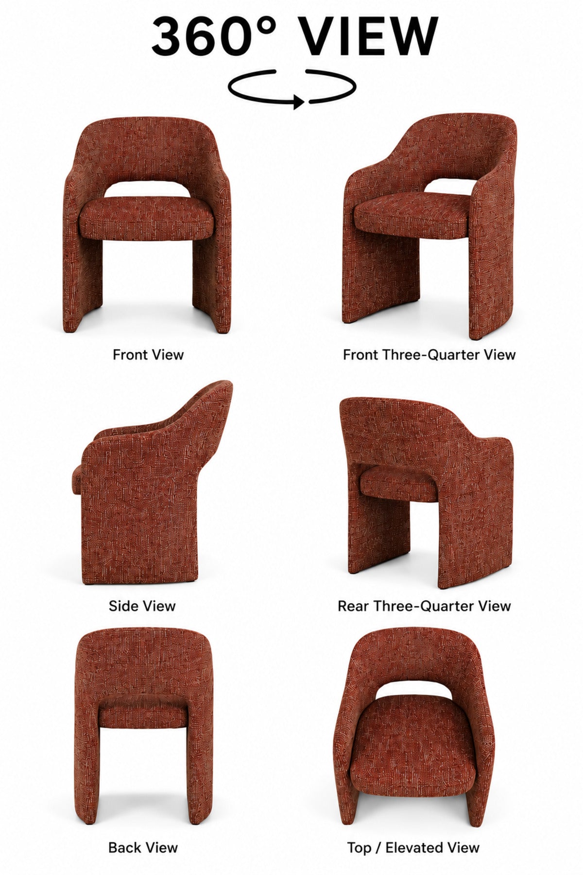 Modern Orange Fabric Accent Chair with Curved Backrest, Integrated Armrests, Open Back & Padded Seat, Contemporary Dining Lounge Chair for Living Room Office