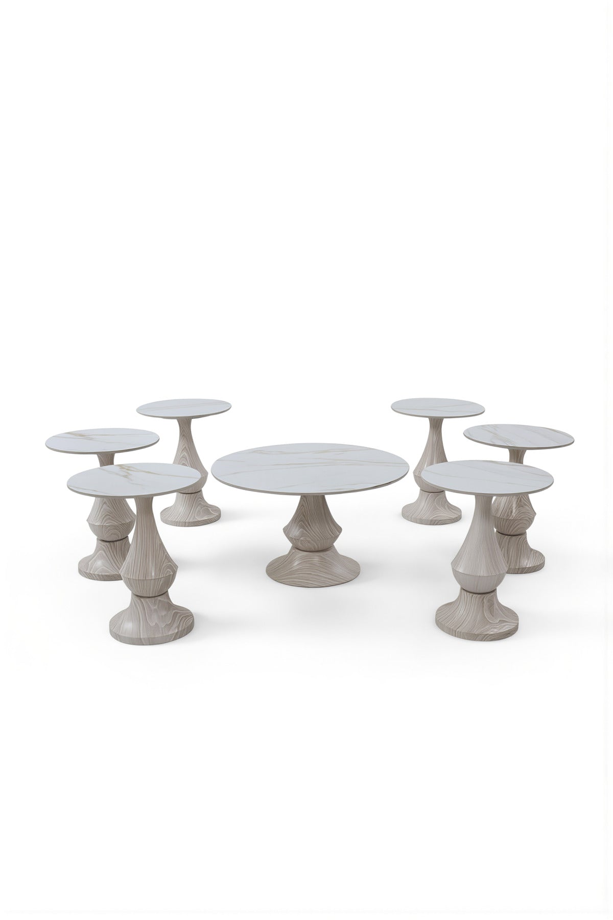 Modern 7-Piece Ceramic centerTable Set with Wood Base - 1 Center & 6 Side Tables for Living Room
