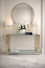 Luxury Gold and Silver Console Table with Glass Top for Entryway & Living Room