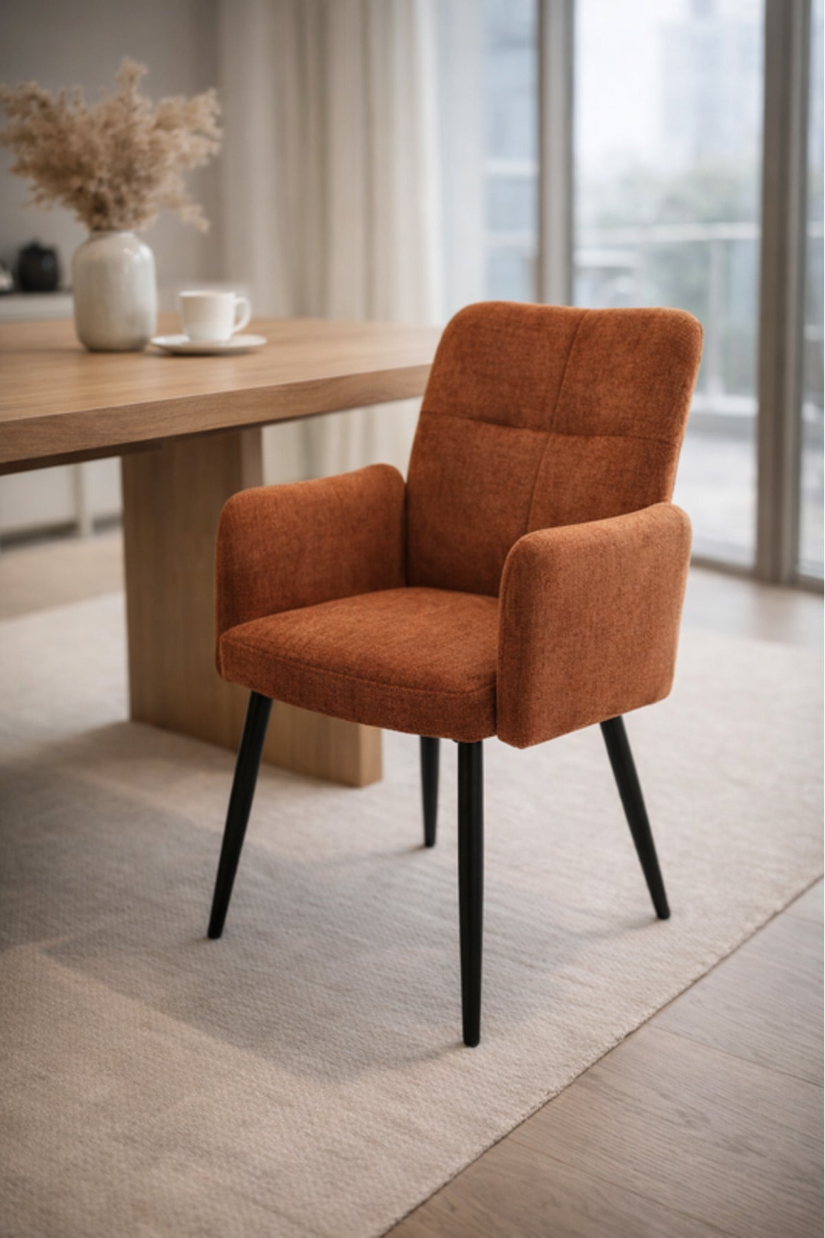 Red Armchair with Black Metal Legs, 90x55x47 CM red armchair Dining Room Chair