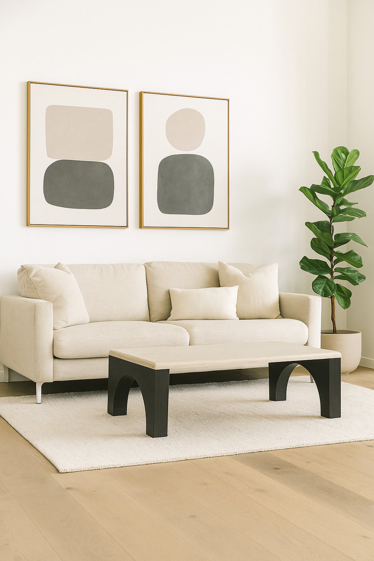 Modern Wooden Coffee Table with Black Arched Legs Elegant Center Table for Living Room 130_70_45 cm