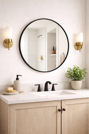 Modern Round Wall Mirror with Black Frame for Bathroom & Living Room