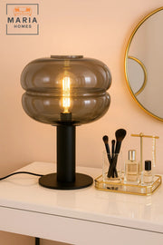 Modern Black Table Lamp with Smoked Glass Shade