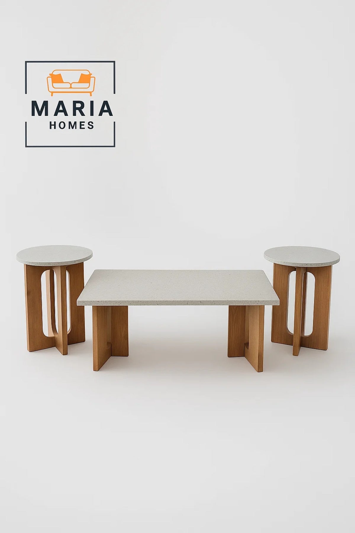 Modern 3-Piece Coffee Table Set with Terrazzo Top and Wooden Base