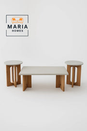 Modern 3-Piece Coffee Table Set with Terrazzo Top and Wooden Base