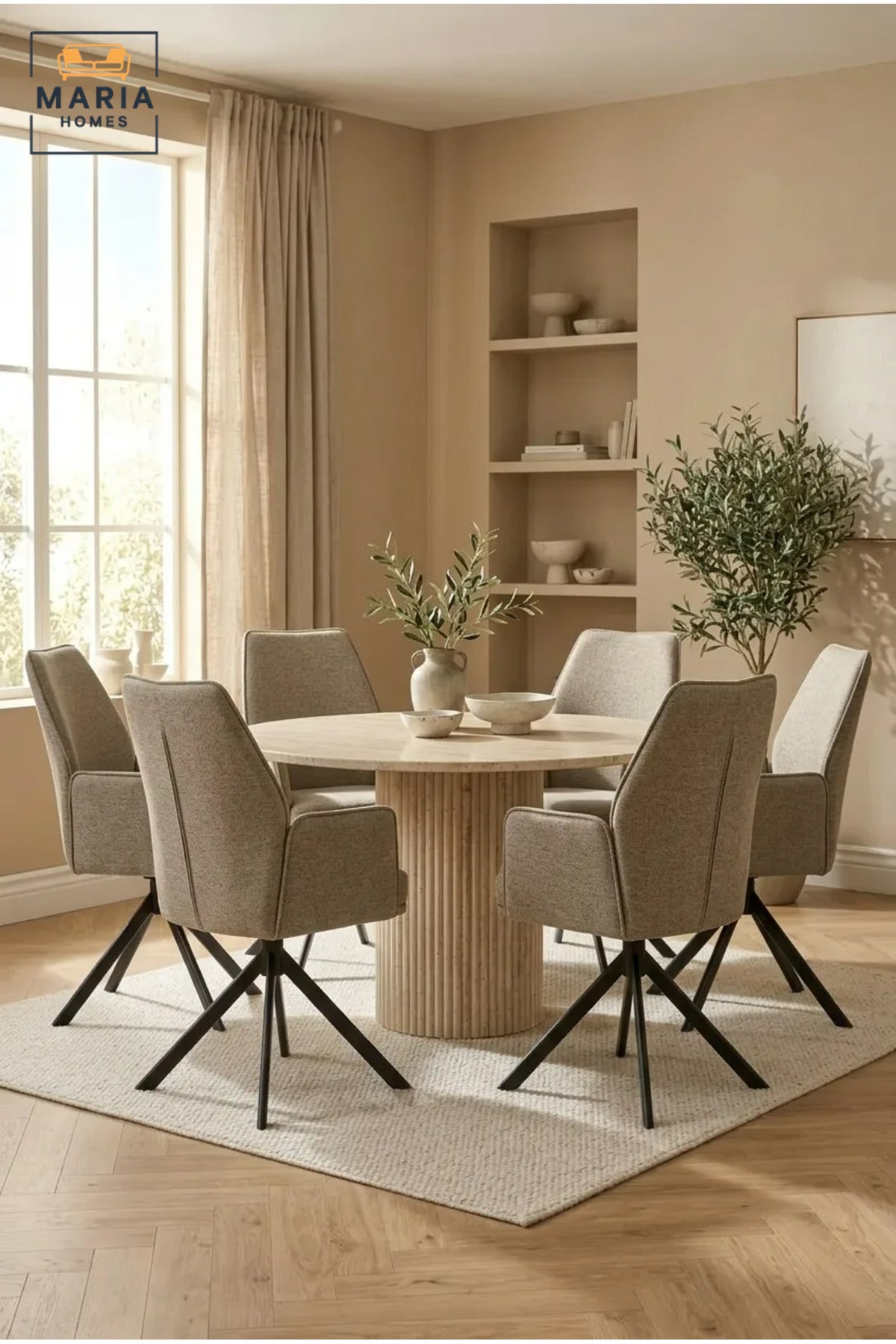 Modern Swivel Dining Chair with Armrests, Upholstered Fabric Seat, Metal Spider Base, Contemporary Dining Room & Kitchen Chair
