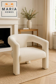 Modern White BouclŽ Accent Chair Ð Cozy & Contemporary Armchair for Home or Office
