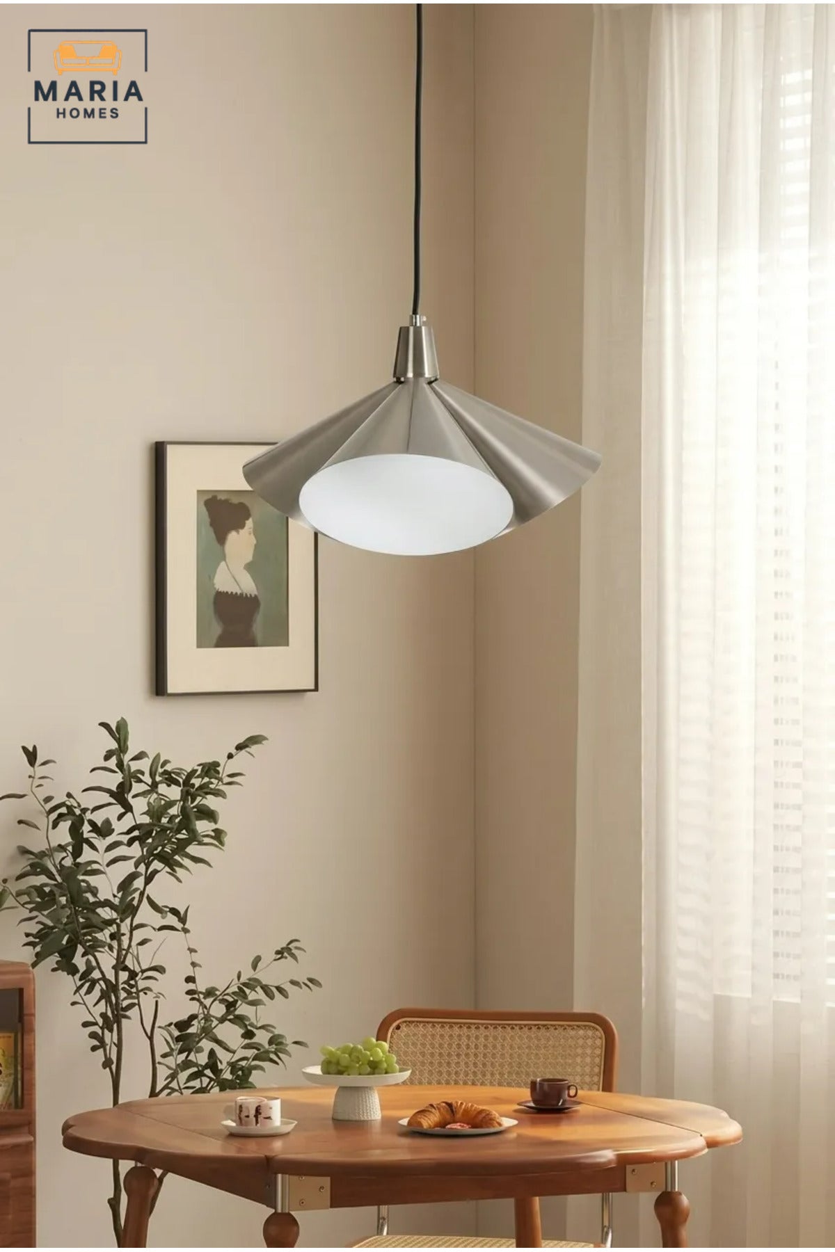 Modern Pendant Light with Sculptural Metal Shade and Diffuser, Hanging Ceiling Lamp for Dining Room, Kitchen Island, Living Room, Café and Restaurant
