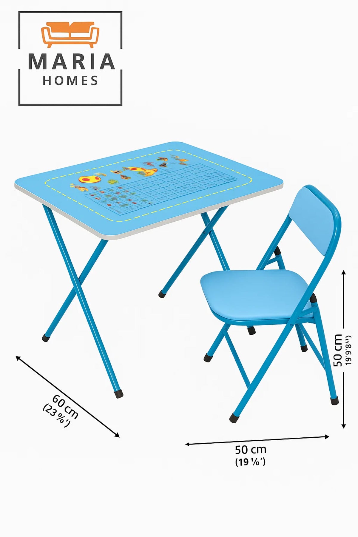 Blue Kids Study Table and Chair Set Ð Foldable Learning Desk with Educational Alphabet Print