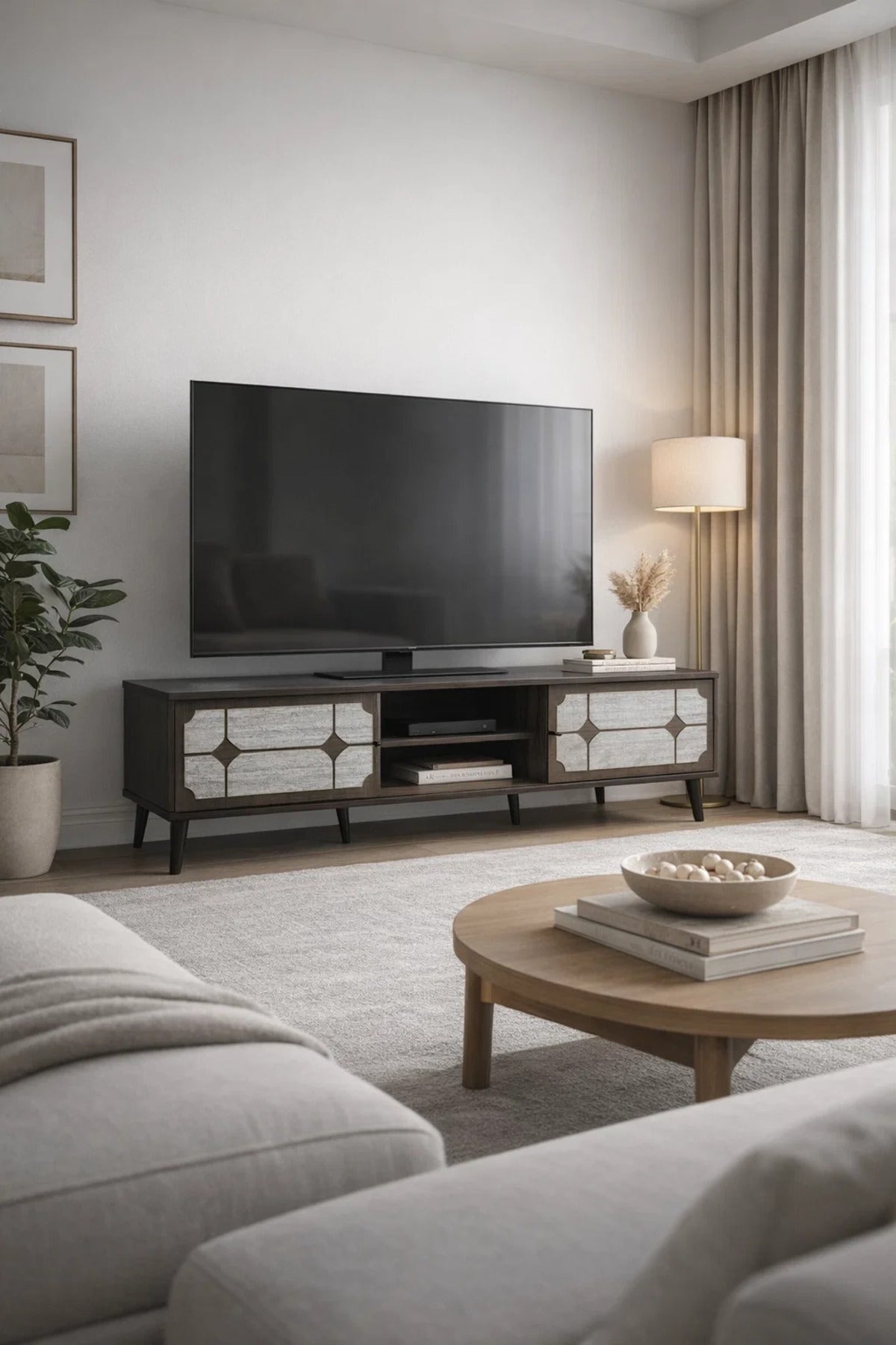 Elegant Media Console Unit TV Stand with Open Shelves and Cabinet Storage for Modern Homes 200cm