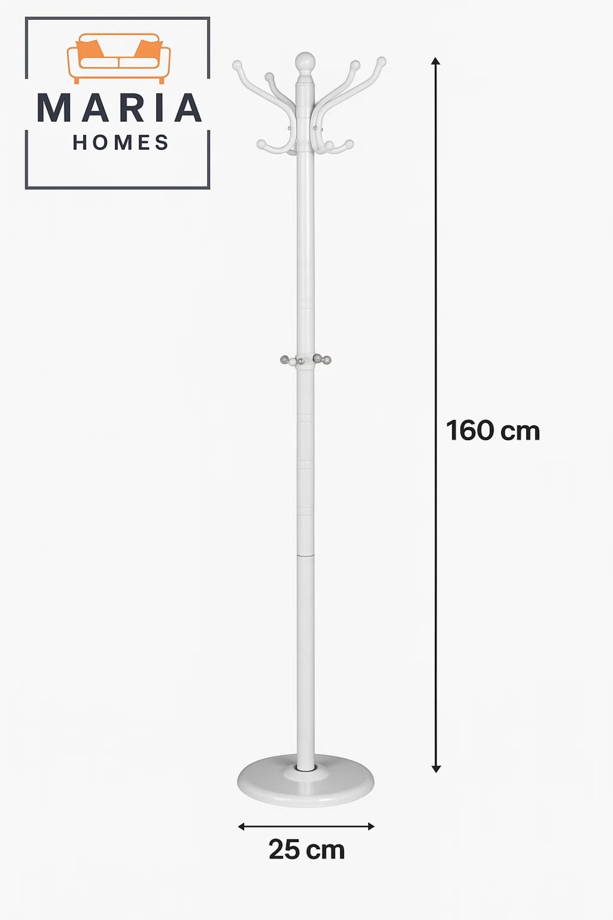 White Standing Coat Rack with Rounded Hooks and Stable Circular Base