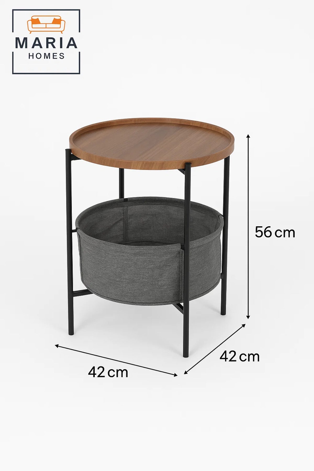 Compact Round Display Table with Dark Stone Finish and Short Black Legs