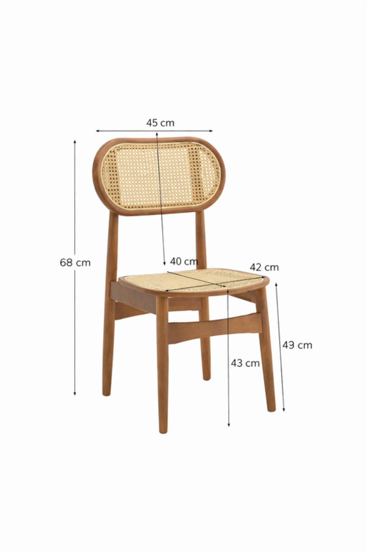 Brown Wooden Rattan Dining Chair 68cm Height Natural Cane Seat Modern brown wooden
