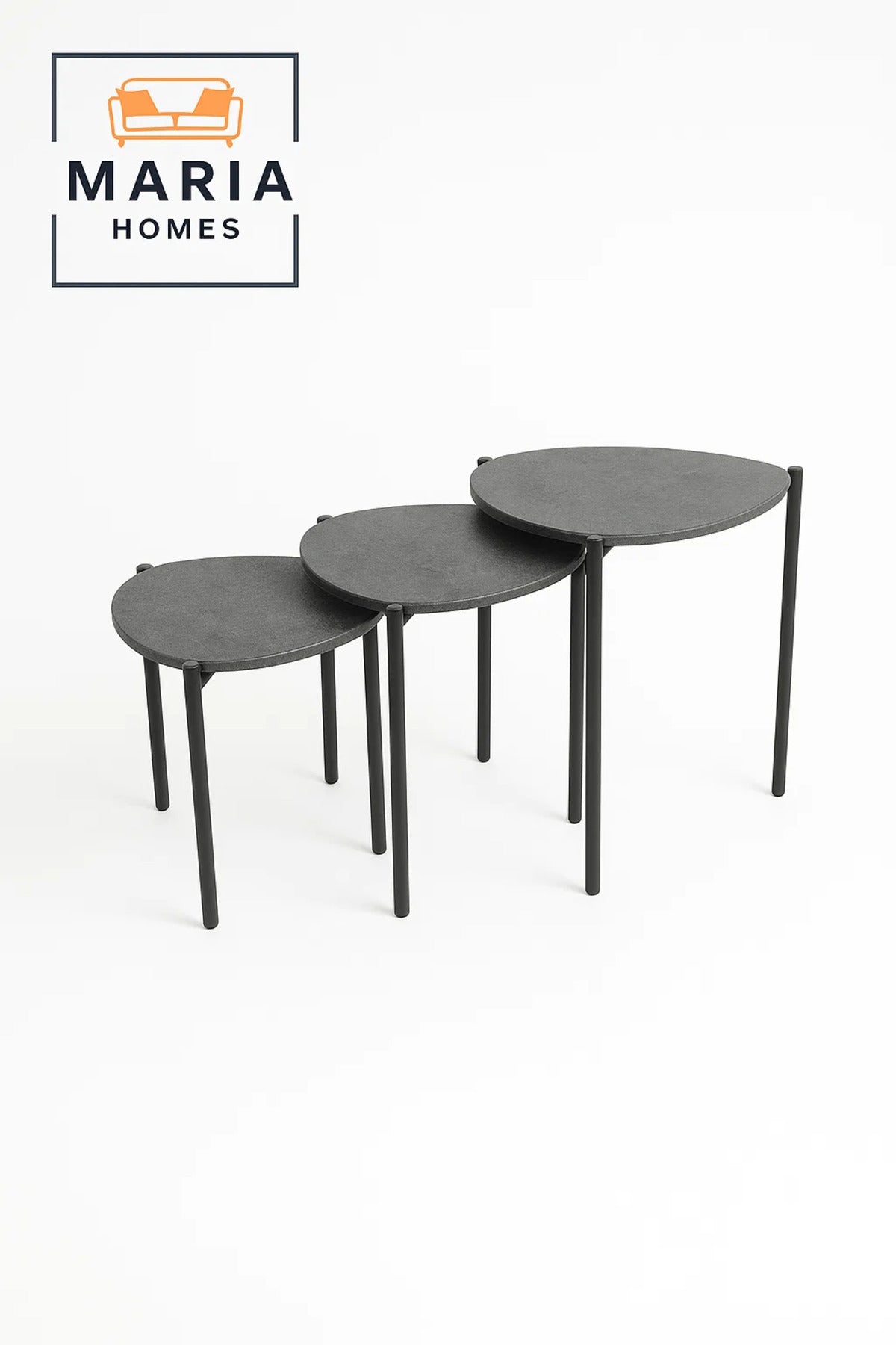 Nesting Side Table Set with Gray Stone Tops Ð Modern Metal Frame