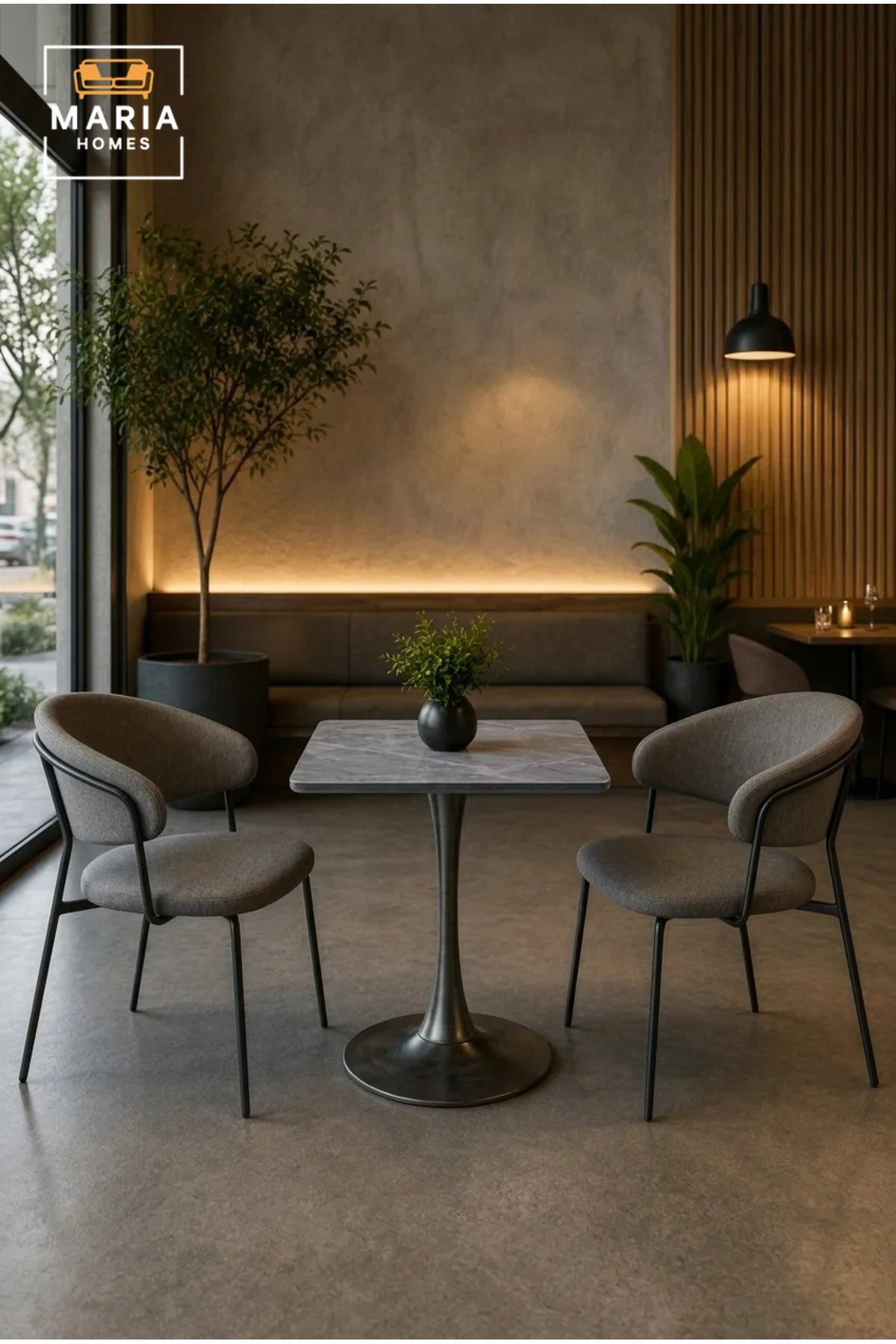 Modern Square Marble Dining Table with Metal Pedestal Base for Cafe Restaurant Furniture