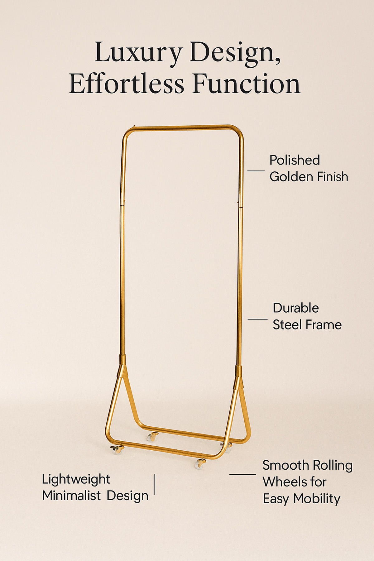Luxury Golden Metal Clothes Rack with Wheels 172_61 cm Ð Modern Garment Stand for Home or Boutique