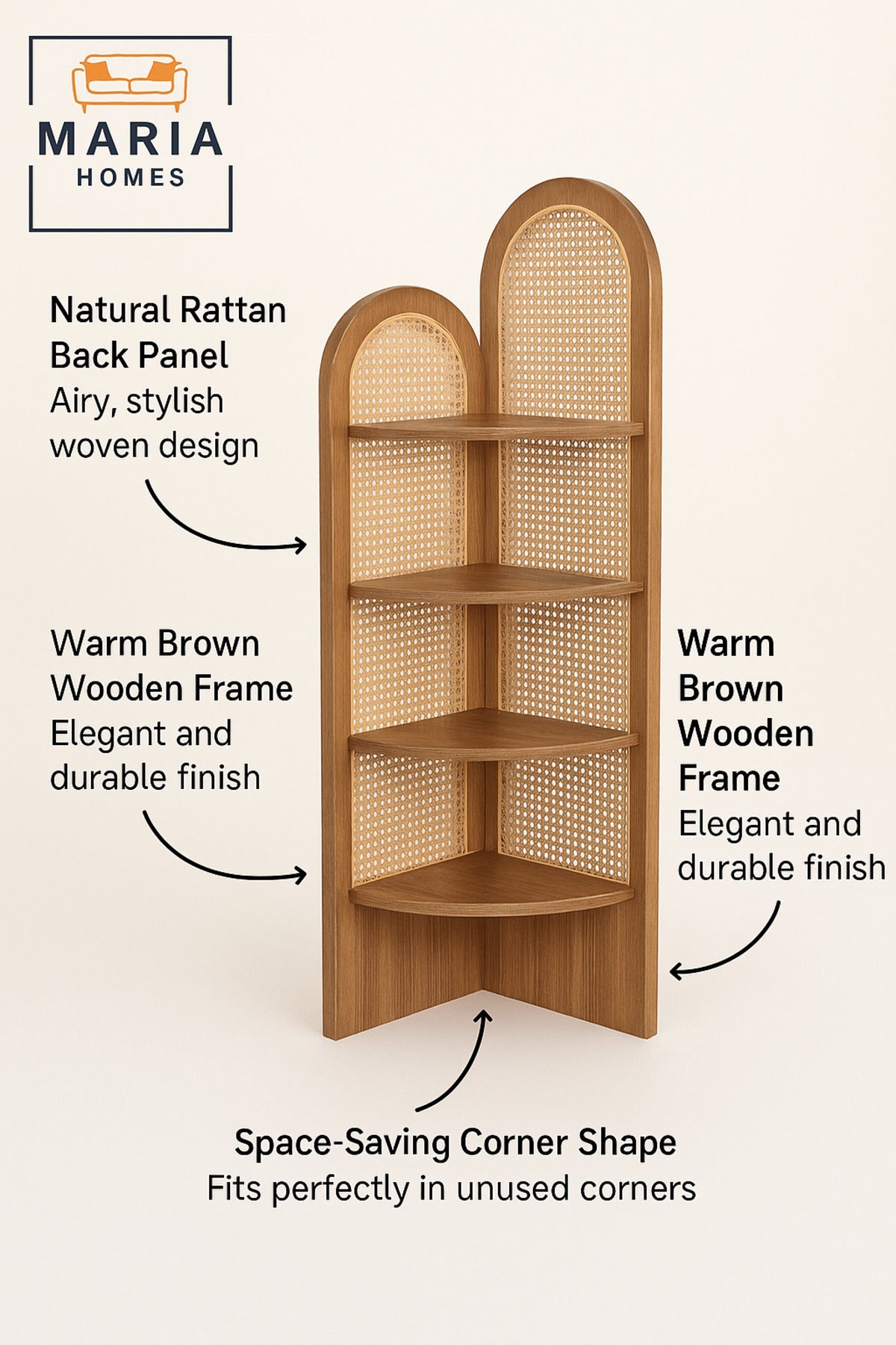 Brown Rattan Corner Shelf Ð 180_40_40 cm Modern Space-Saving Display Rack