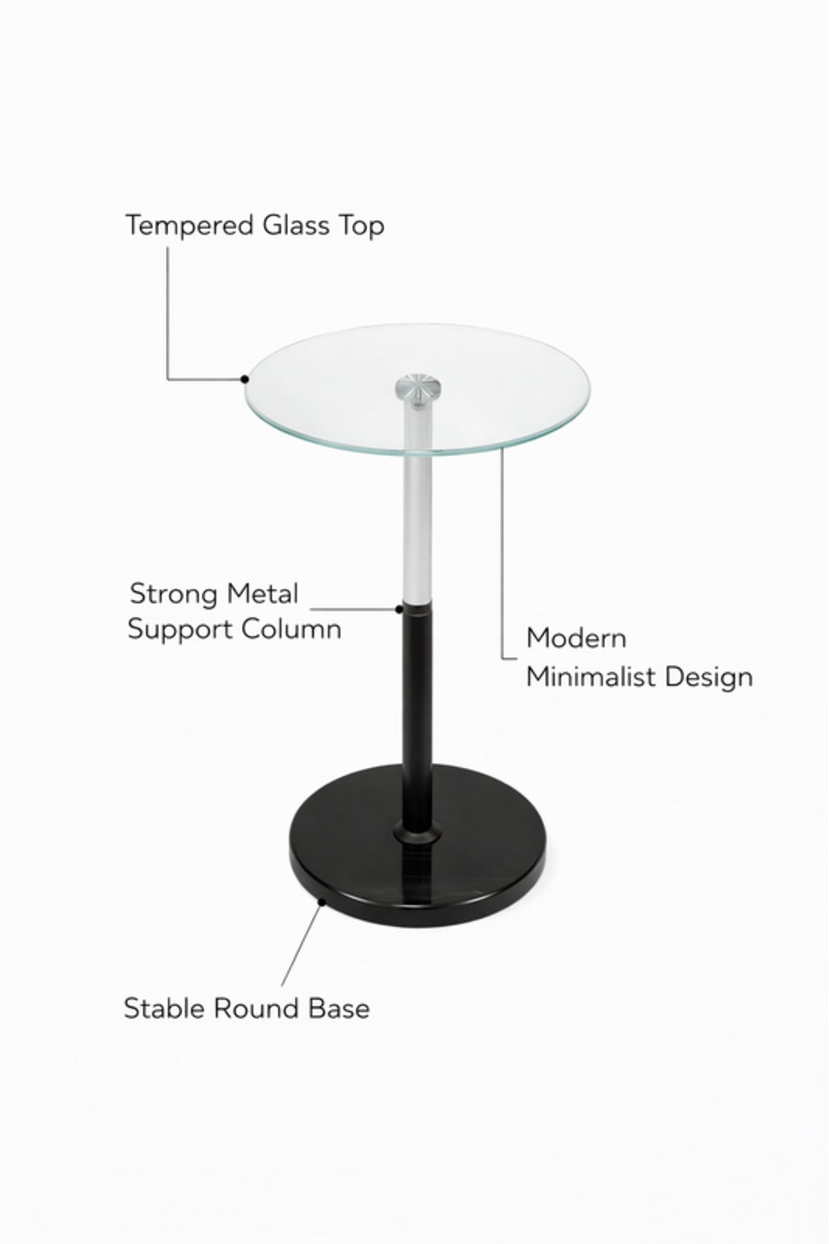 Round Glass Side Table with Black Base 35_35_56 cm Modern Accent round glass side