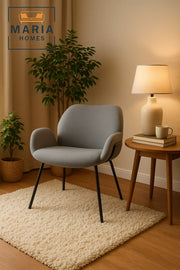 Grey Fabric Armchair with Black Metal Legs Ð Modern Padded Chair for Living Room or Office