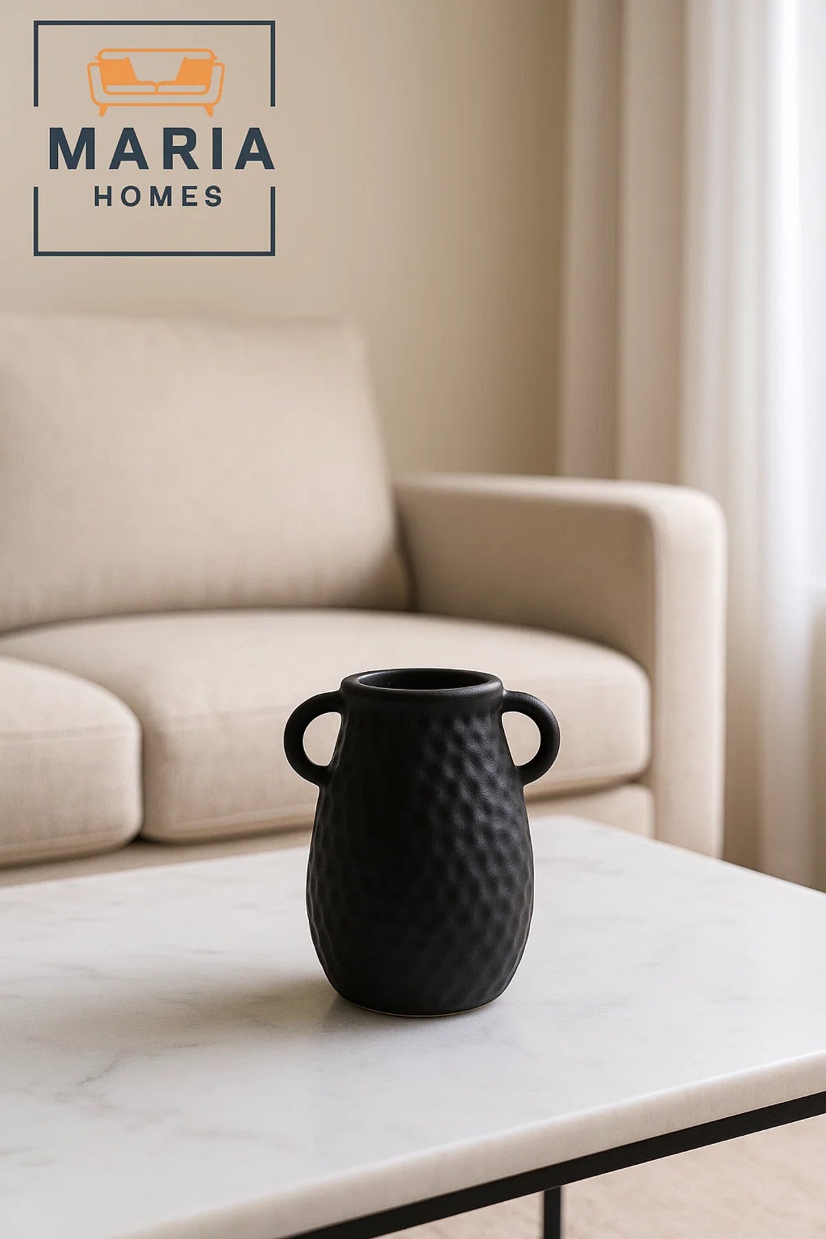 Modern Black Decorative Vase Ð Textured Ceramic Vase with Handles for Home DŽcor