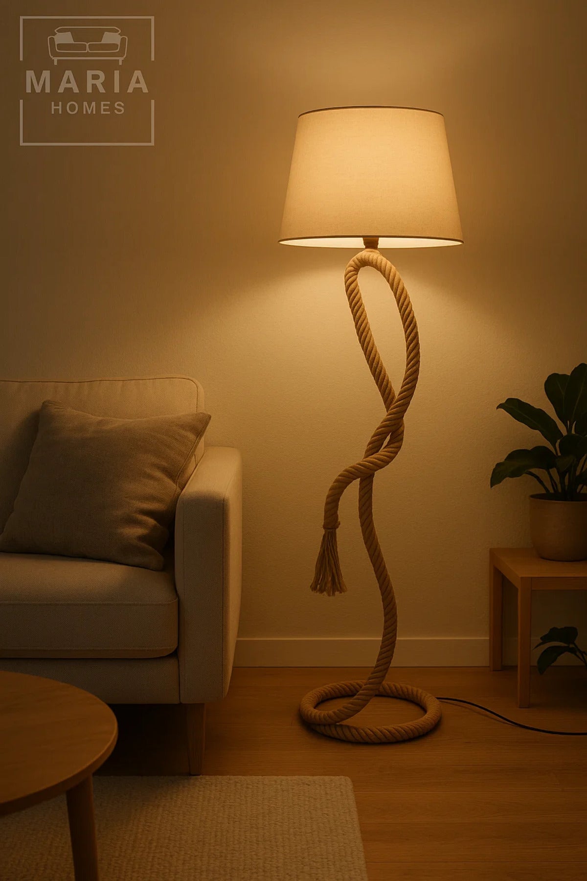 Twisted Rope Floor Lamp with Beige Shade