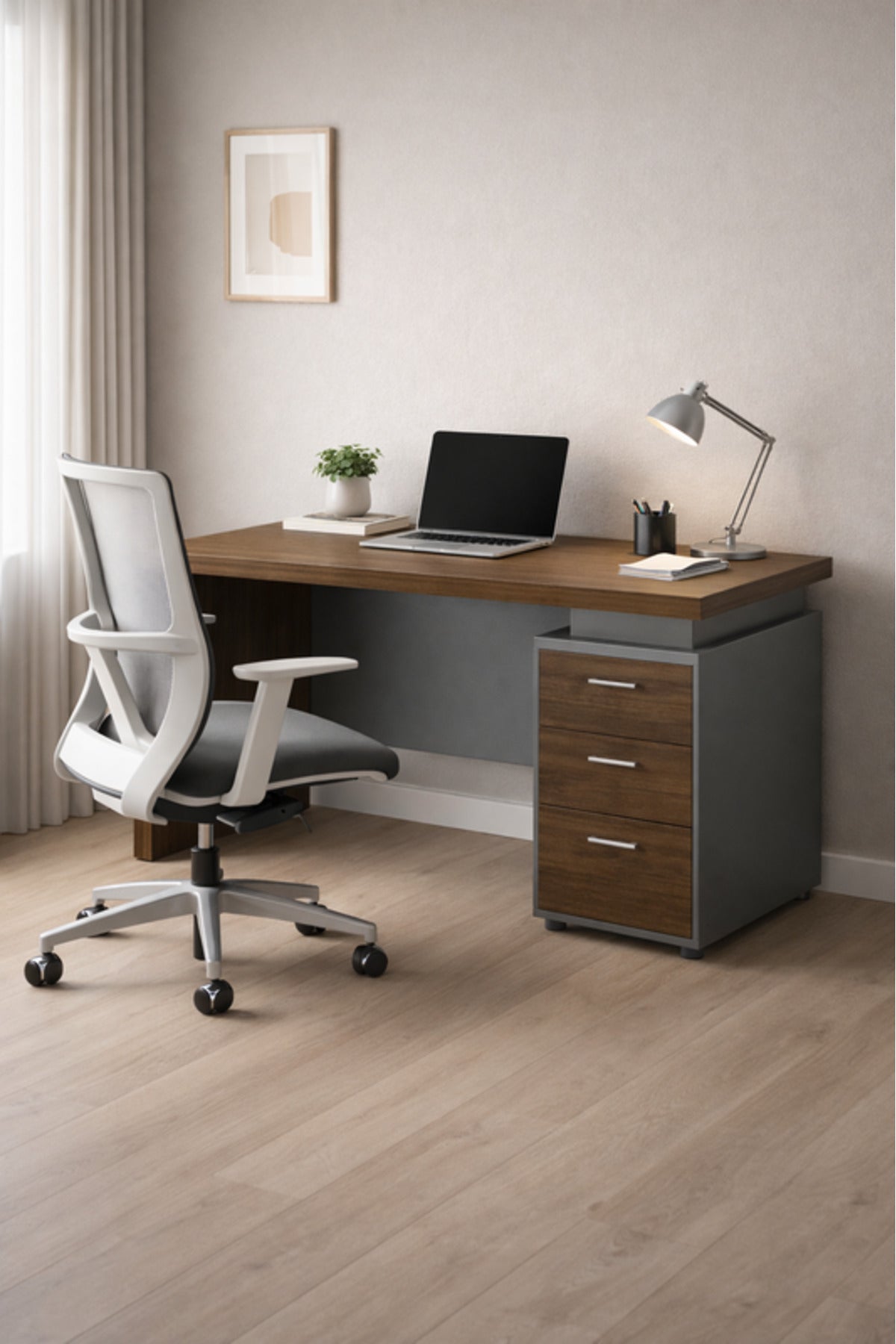Modern Dark Brown Office Desk with Storage Drawers √ê Contemporary Executive Desk