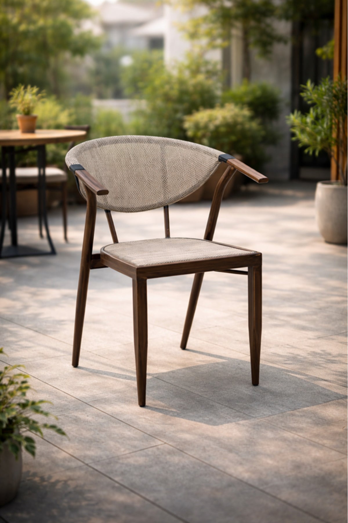 Beige and Coffee Modern Dining Chair with Mesh Back Armrests beige coffee Garden