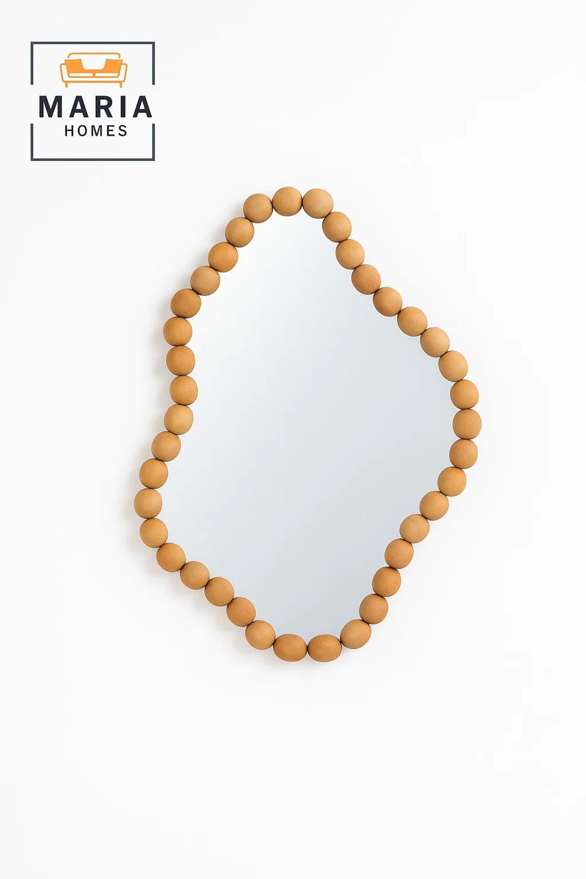Organic-Shaped Wall Mirror with Beaded Wooden Frame-size 55*90 CM