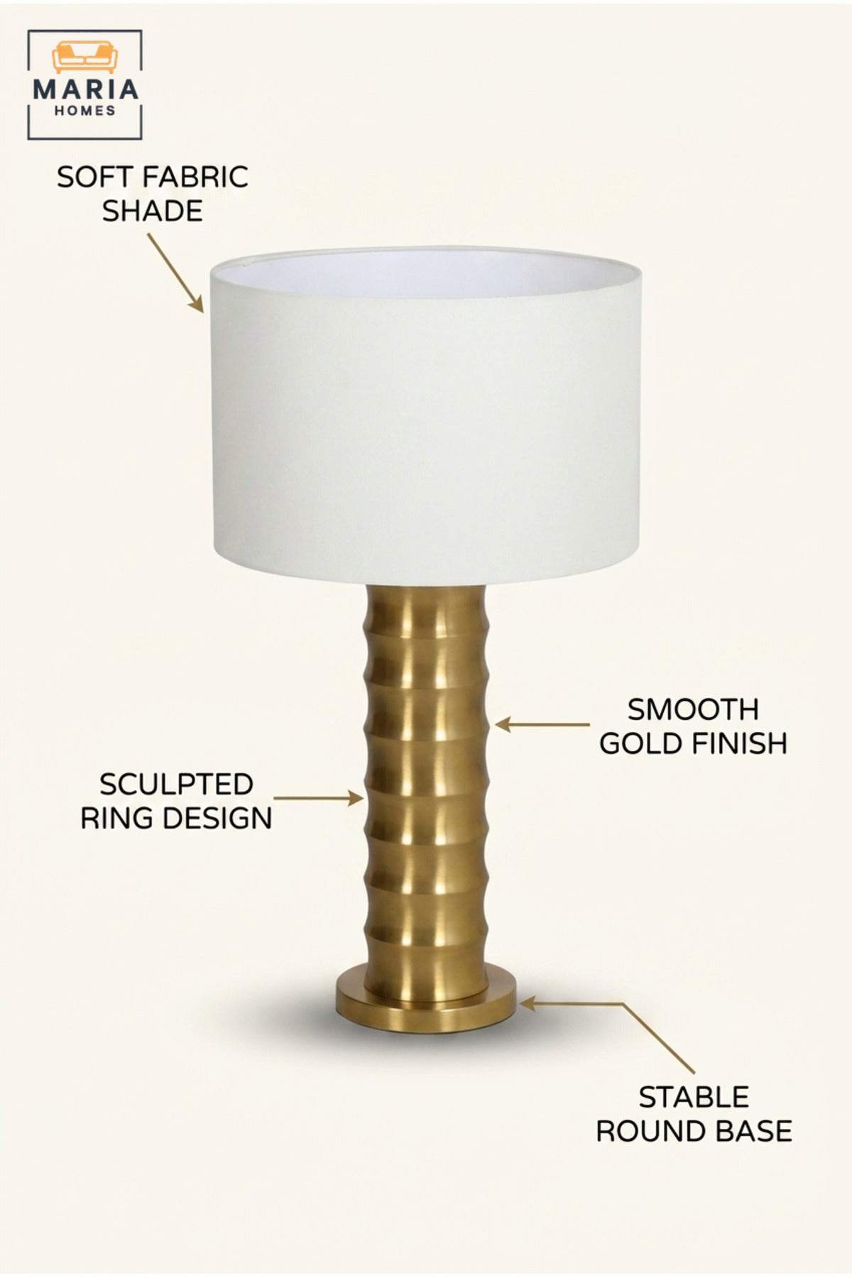 Luxury Table Lamp with Sculpted Ribbed Column Base and Fabric Drum Shade, Elegant Bedside Nightstand Lighting for Bedroom, Living Room, Office and Hotel